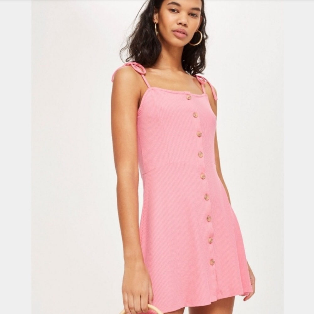 Topshop - NWOT, ribbed, button through mini dress